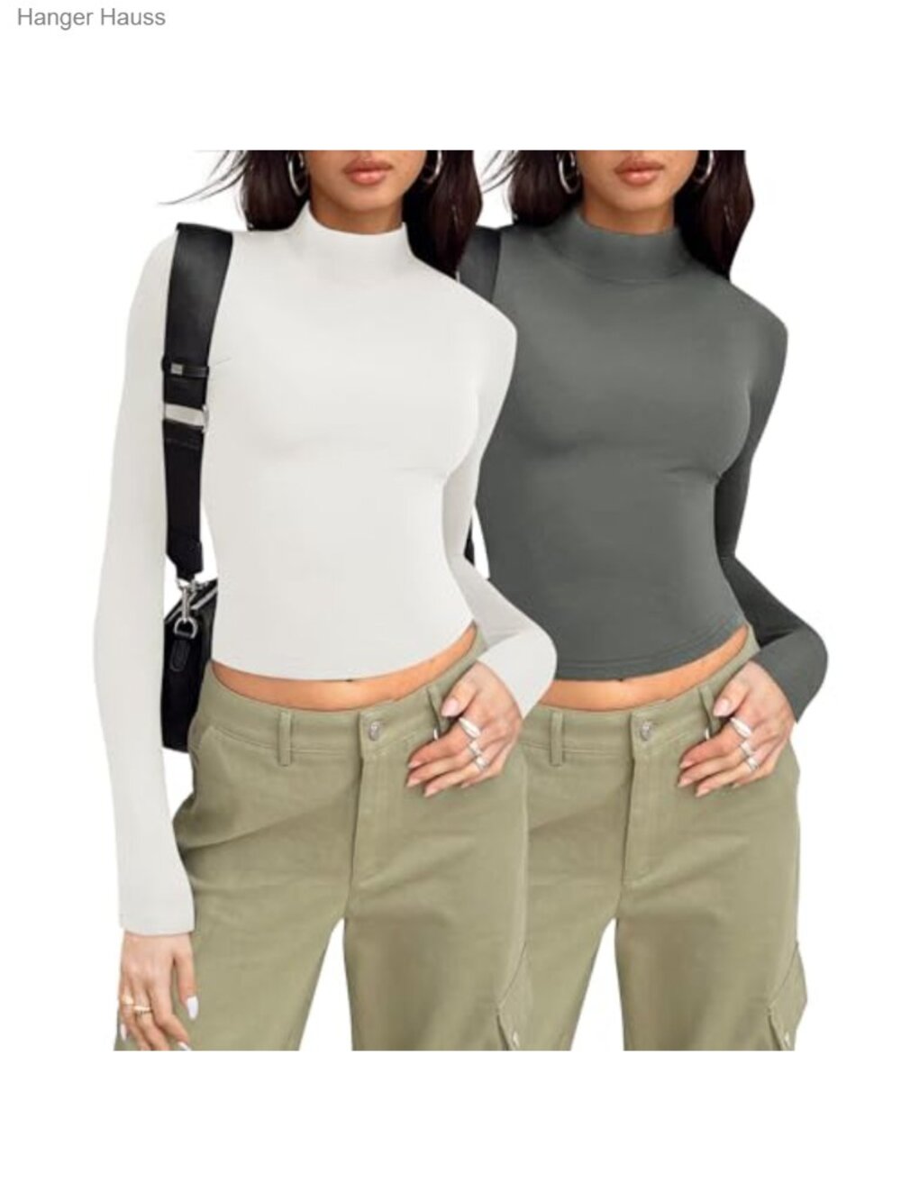 Mock Neck Long Sleeve Slim Fit Crop Top Stretch Casual T-Shirt
